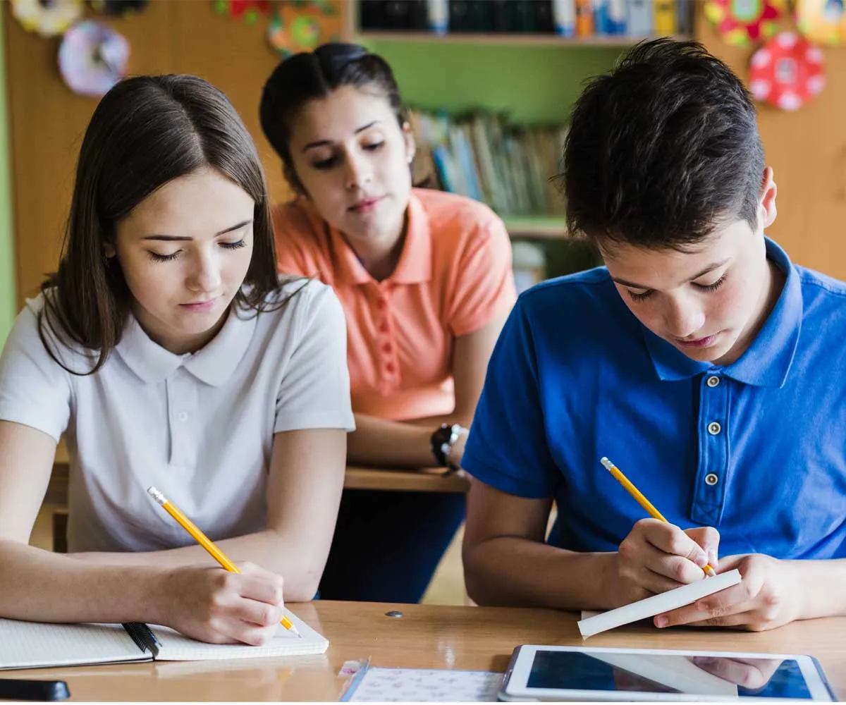GCSE student studying with a tutor